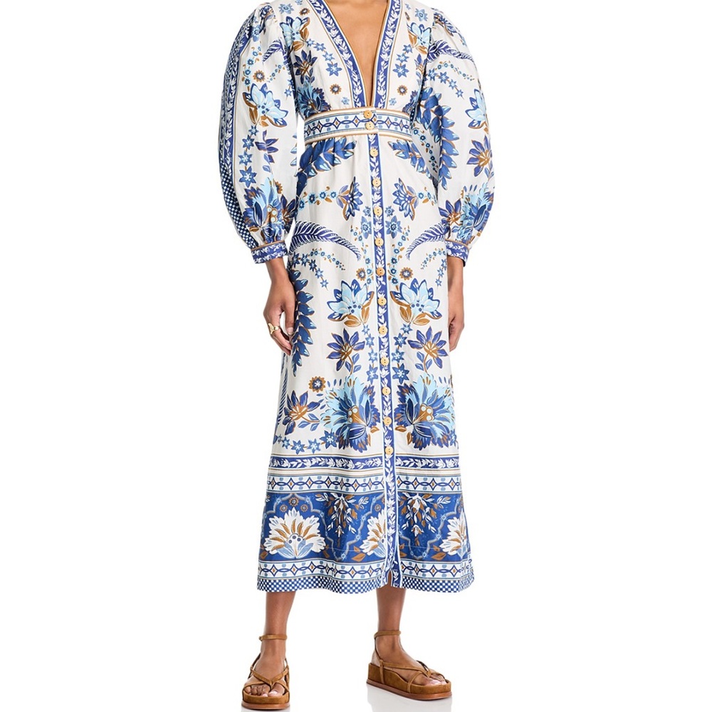 Farm Rio Floral Blue and White Maxi Dress